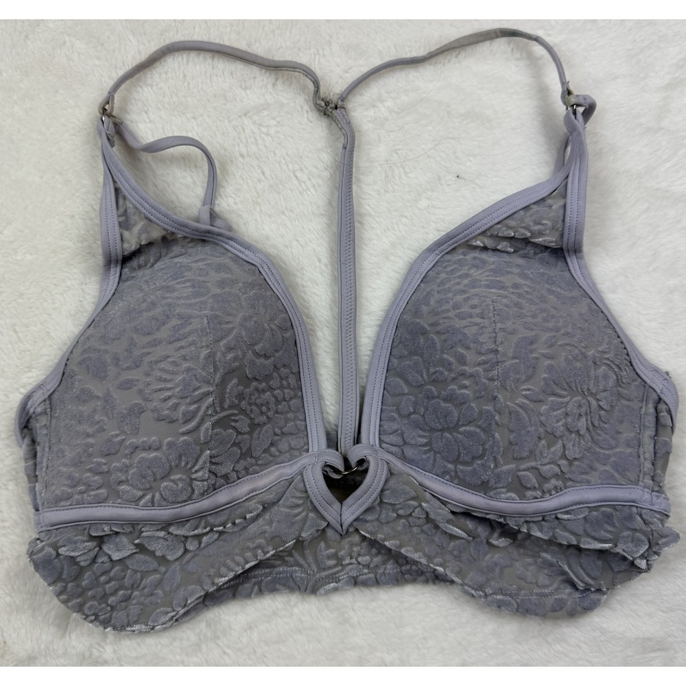 Victoria's Secret PINK Lavender Floral Velvet Heart Bralette Plunge Y-Back